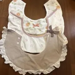 花柄リボン付きスタイ 50-80サイズ　3枚セット