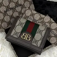 ［美品］GUCCI BALENCIAGA コラボ GGスプリーム 二つ折り財布