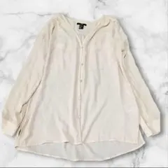 【H&M】シアーブラウス　Ｖネック　袖ロールアップ　薄手　前開き　ピンクベージュ