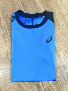 asics 半袖シャツ M 青×黒