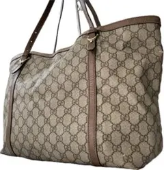 【GG柄】グッチ トートバッグ PVC×レザー　GGスプリーム 金具　茶 ロゴ