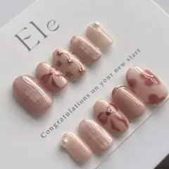 ネイルチップ　現品　お花　チェック　ピンク系　パール　マグネット