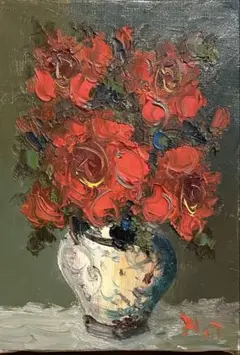 菊地正則 「ばら」(黒真珠 )を描いた油彩画 油絵パリ真作ゴージャス