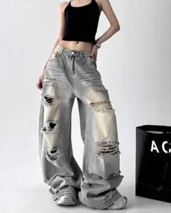 SHEIN デニム ダメージ