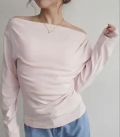 新品未使用★Rashik ドレープデザイン ボートネック オフショルカットソー