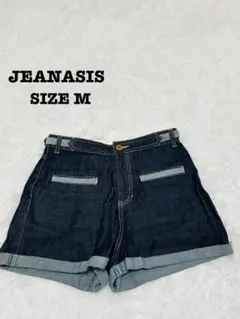 ジーナシス デニム ショートパンツ M 濃紺 レースアップ お洒落[624]