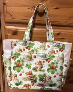 ハンドメイド 両サイドポケット付きトートバッグ