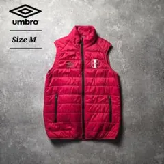 入手困難UMBROアンブロ中綿ナイロンベストペルーサッカー連盟刺繍ロゴレッド赤М
