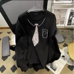 【限定】ビッグシルエット　ネクタイ　シャツ　モノトーン　春服　2XL　韓国　長袖