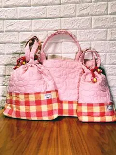 入園入学3点セット　キルティング生地　クマ柄　ピンク　女の子