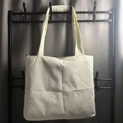 ホワイト コーデュロイ トートバッグ