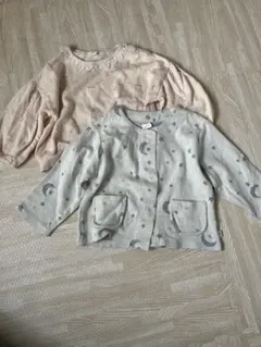 早い者勝ち星と月プリントのカーディガン（グレー）レース付きトレーナー(ピンク)