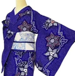 A97夏着物　洗える　有松鳴海絞り 高級浴衣 花 綿　美品