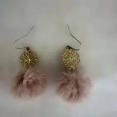 ファーピアス パール ゴールド 透かしパーツ ピンク