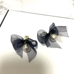 しずく様専用ページ　ブラック　ネイビー　リボン　イヤリング　パール