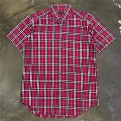 ◎Burberry LONDON ロゴ刺繍 半袖 チェックシャツ M レッド