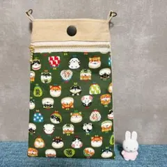 2way スマホショルダー インバッグ　サコッシュ 柴犬　シマエナガ　緑　犬