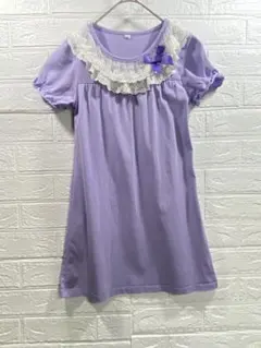 ワンピース パープル ワンピース半袖 レース襟付き フリル 120 キッズ