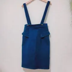 サロペットワンピース デニム風 ストレッチタイトスカート 2way ハイウエスト