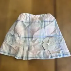 100センチ　フレアスカート ピンク系チェック 花モチーフ