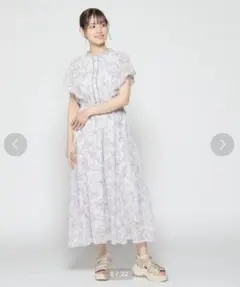 【美品】Honeys 配色フリルワンピース　グレー花柄
