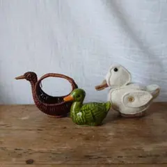 ヴィンテージ　鳥　陶器　かご　塩胡椒　オブジェ　置物　昭和レトロ　蚤の市　古道具のサムネイル