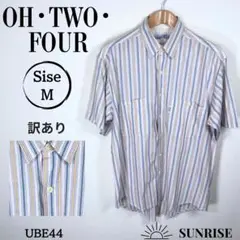訳あり OH・TWO・FOUR ストライプ 半袖シャツ 2ポケット 綿 M