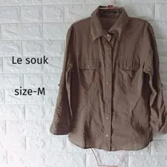 300円〜 Le souk ルスーク ミリタリーシャツ ブラウス カーキ 38Мのサムネイル