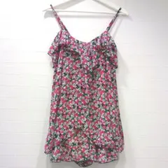 花柄 ショート サロペット