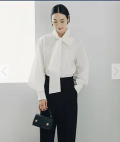 ur's 袖タックボウタイブラウス　ホワイト：Mサイズ