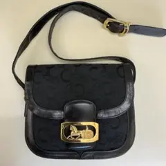 CELINE 馬車金具 Cマカダ厶 セミショルダーバッグ キャンバス ネイビー 