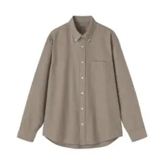 Sサイズ グレイッシュブラウン　洗いざらしオックス　ボタンダウン長袖シャツ