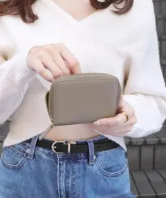新品　カードケース　本革ミニ財布　グレージュ