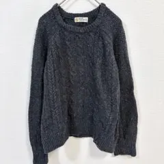 レア【L】ヴィンテージ ケーブル編み ニット セーター 長袖 濃灰 お出かけ