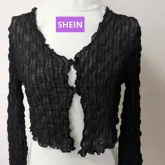 【未使用】SHEIN 黒 リブ編み 長袖 クロップドカーディガン Sサイズ