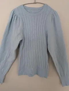 ライトブルー リブ編み ニットセーター