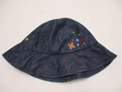 ミキハウス お花刺繡柔らかハット 52cm ゴム付き ネイビー