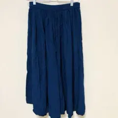 ✨️上品✨️ガウチョパンツ 【L】ウエストゴム フレアシルエット ダークブルー 紺