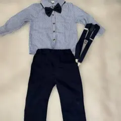 キッズフォーマルセット ストライプシャツ ネイビーパンツ