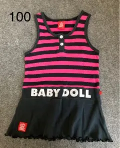 ベビードール ノースリーブ ワンピース ピンク 黒 ボーダー 100