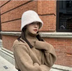 グレー シャギーファーバケットハット