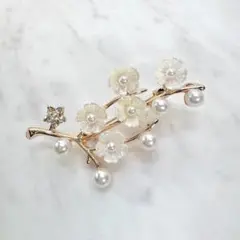 【ブローチ】かわいい桜の枝 ＊ パール 09-4