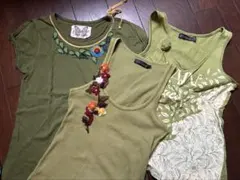 ZARA 緑の花刺繍半袖Tシャツ　ノースリーブ　３着セット　M