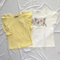 【ZARA】【UT】フリル袖イエローTシャツとホワイトTシャツの２枚セットのサムネイル