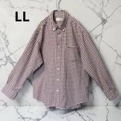 クロコダイル 長袖シャツ LL 綿 ギンガムチェック ボタンダウン 赤 白のサムネイル