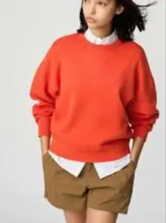 完売　ユニクロC スムースコットンクルーネックセーター オレンジ