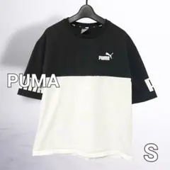 PUMA ドロップショルダー Tシャツ 袖ロゴ ブラック　ホワイト バイカラー
