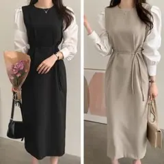 ワンピース ロング丈ワンピース レディース 長袖ワンピース ラウンドネック