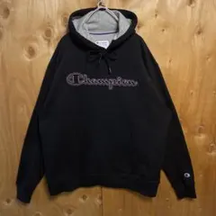 チャンピオン ブラック 刺繍 XL パーカー オーバーサイズ スウェット 古着