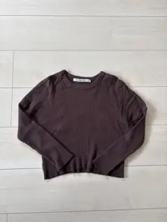リブ編みブラウン長袖カットソー 0⅓12468MINGO 6-8y